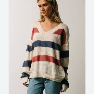 Hem & Thread V-Neck Sweater Red and Blue Stripes